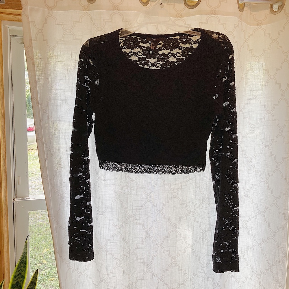 Forever21 Black Lace Crop Top